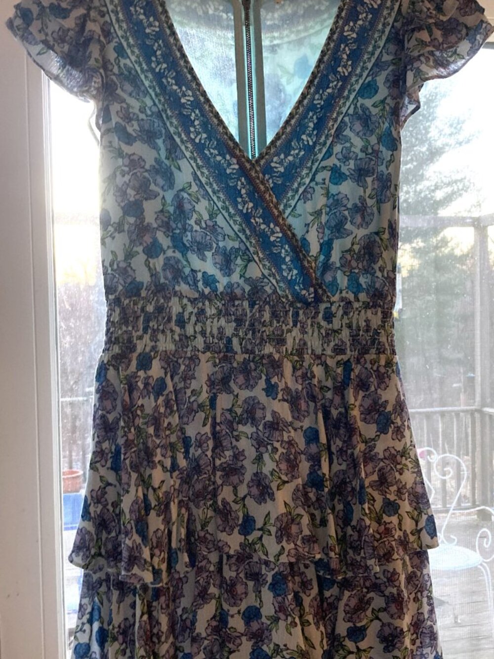 Alice + Olivia Blue Summer Floral Ruffled Mini Dress (size 0)